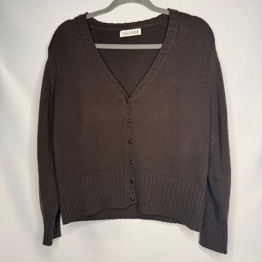 Uniform John Paul Richard Brown V-Neck Button Front Knit Cardigan Sweater Medium
